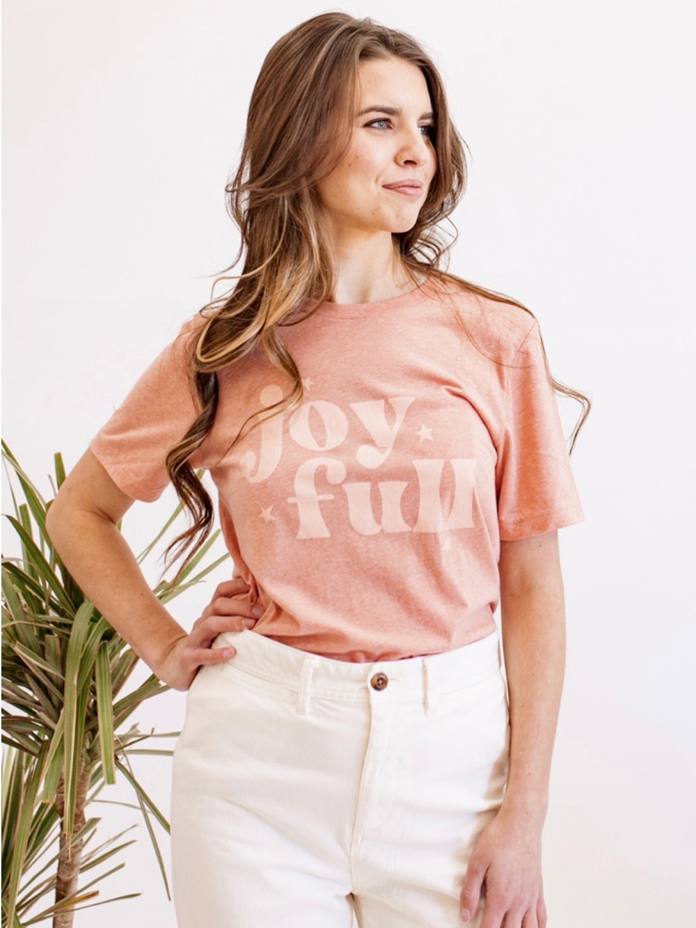 Peach Graphic 'Joyful' Short Sleeve Tee